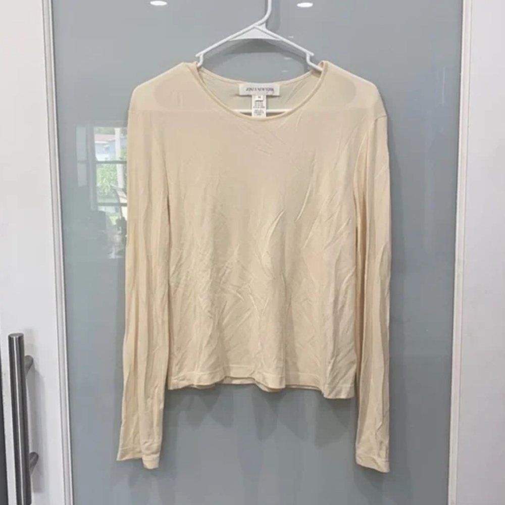 Women’s Jones New York 100% Silk Ivory Cream Light Long Sleeve Blouse Shirt Sz M